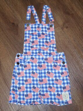 Girls Olive Mae Red White Blue USA American Flag Shortalls Overalls Shorts sz 10